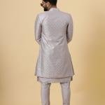 Handmade Lilac Geometrical Sequin Embroidered Open Sherwani with Kurta-Pajama Set | Father Son Combo | Jaipurio Collection